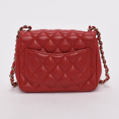 Chanel Red Quilted Lambskin Mini Square Flap Bag