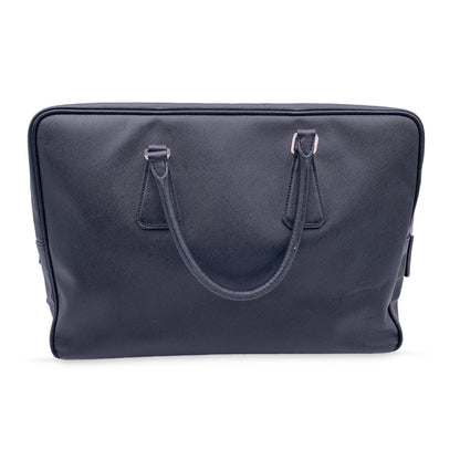 Prada Black Saffiano Leather Zip Top Briefcase Satchel Work Bag