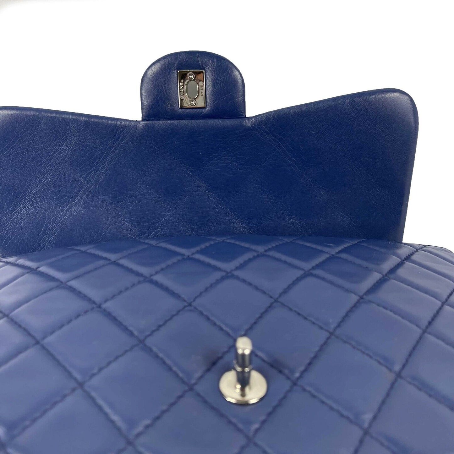 CHANEL Classic 08 Single Flap Bag - Blue Quilted Lambskin Maxi Shoulder Bag