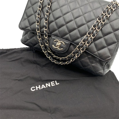 Chanel Black Quilted Caviar Maxi Timeless Classic . Double New Bag
