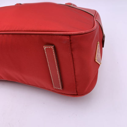 Prada Red Tessuto Travel Canvas And Leather Bowling Bag Bl0081