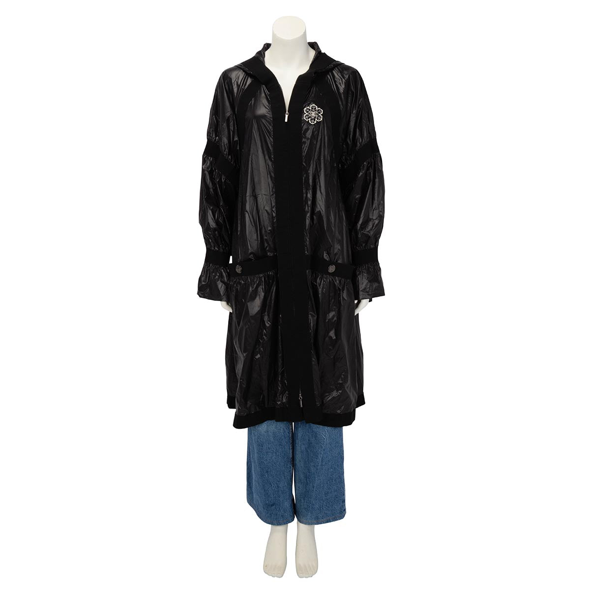 Chanel Black Nylon Snowflake CC Parka Jacket FR 48