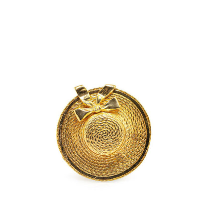 Chanel Straw Hat Ribbon Brooch Gold Plated