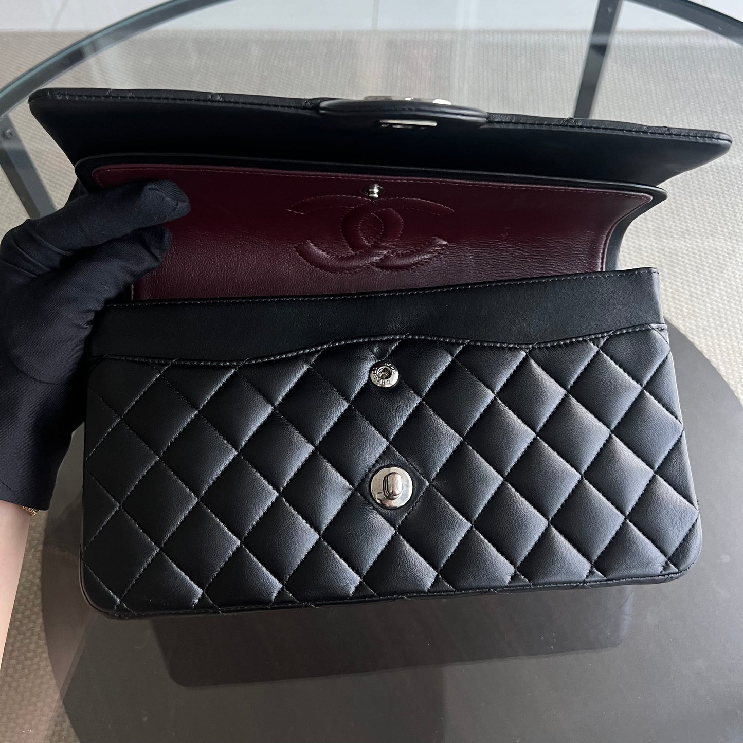 Balance of Quilted Lambskin Black Silver Hardware Series 13