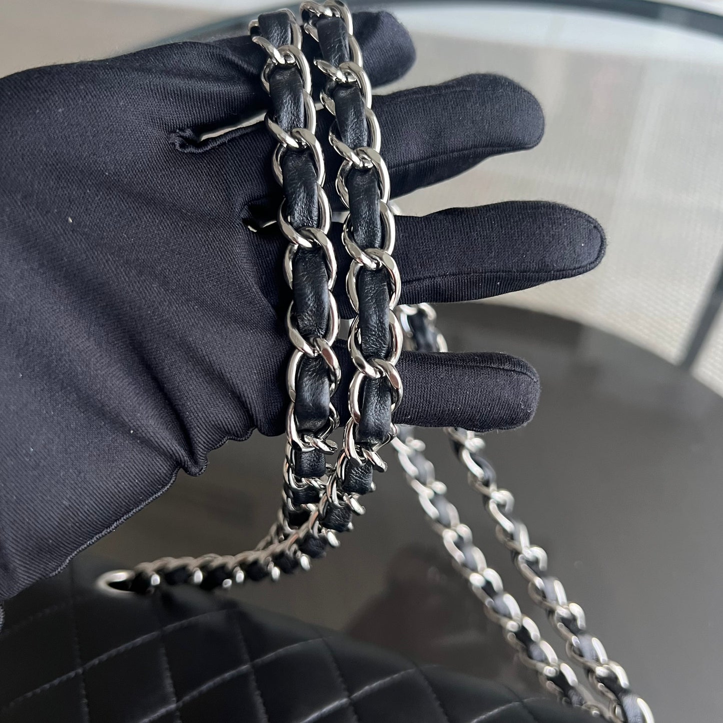 Balance of Quilted Lambskin Black Silver Hardware Series 13