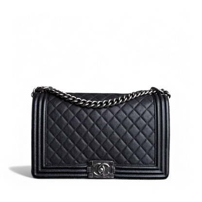 Chanel Boy Medium - Caviar 28CM New Medium Quilted Black Ruthenium Silver Hardware Series 23