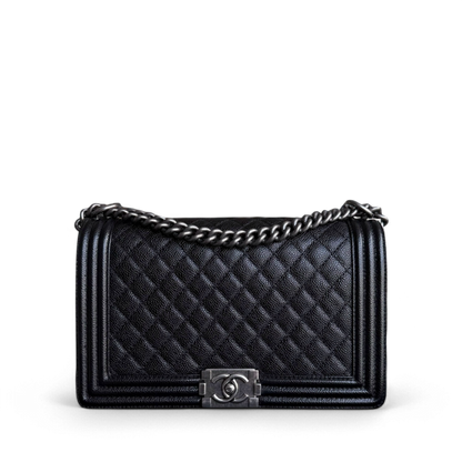 Chanel Boy Medium - Caviar 28CM New Medium Quilted Black Ruthenium Silver Hardware Series 19