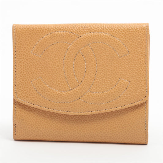 Chanel Coco Caviar S Compact Wallet Three Folded Beige Gold  3rd