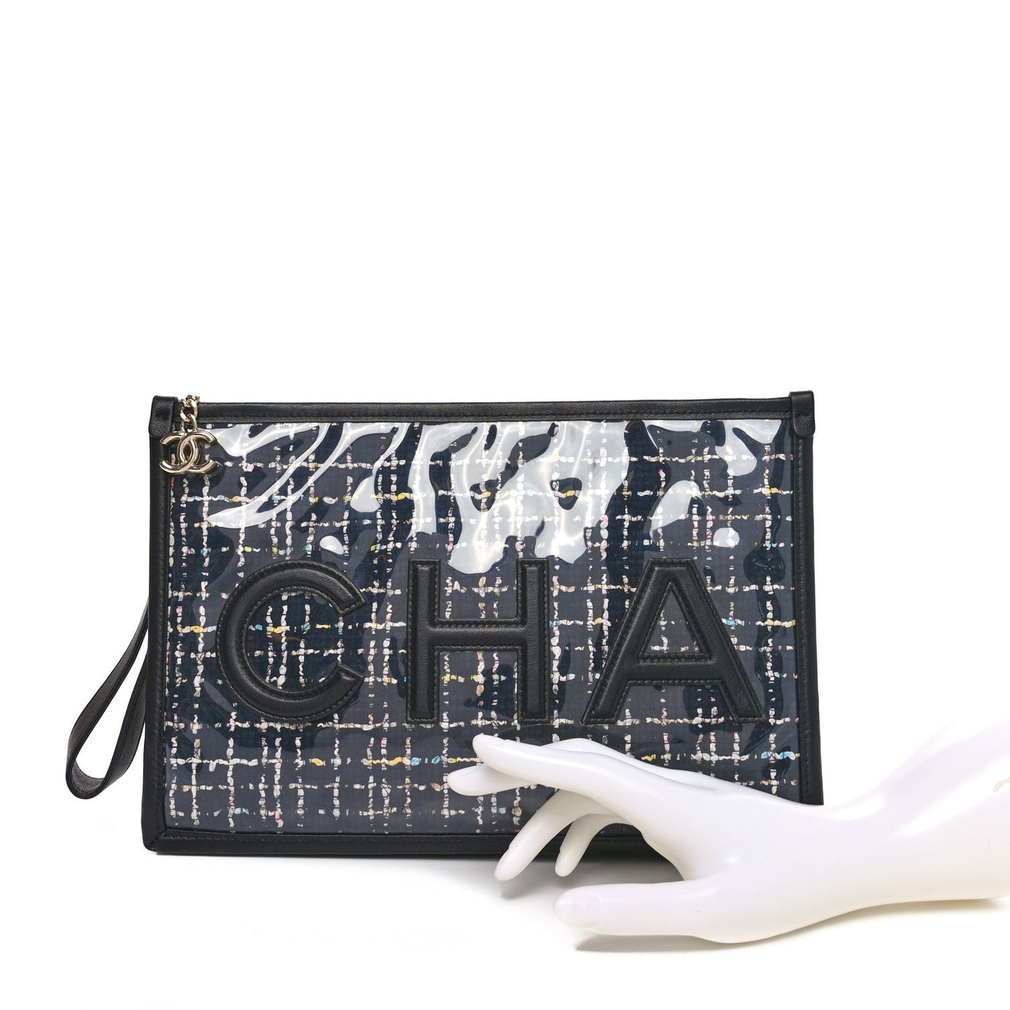Tweed PVC Lambskin Large Pouch Black