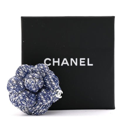 Tweed Camellia CC Brooch Lapel Pin Blue