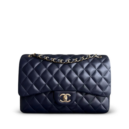 Chanel Classic Flap Jumbo - Double Flap 30CM Quilted Lambskin Dark Blue Gold Hardware Series 20