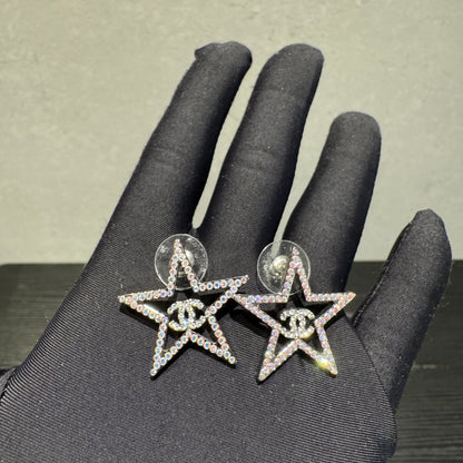 Chanel Crystal CC Star Earrings - Ruthenium-Plated Stud, Earrings