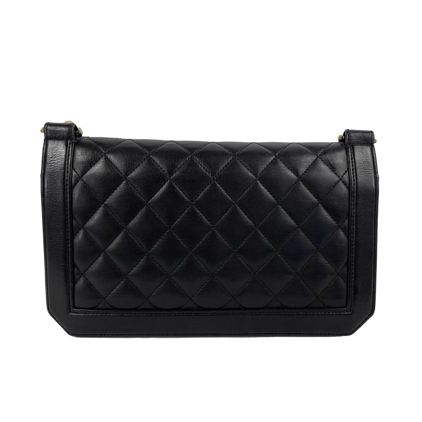 CHANEL - Black Quilted Diamond Flap - CC Calfskin 3 Ring Crossbody