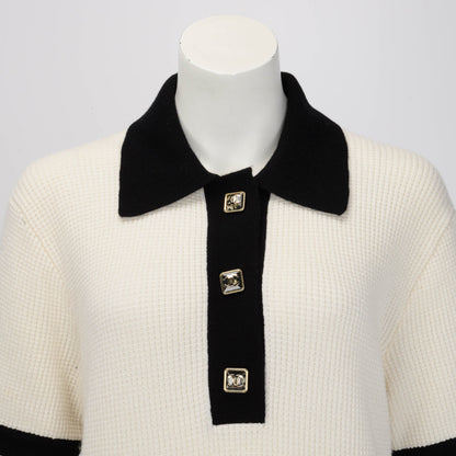 Chanel Cream & Black Waffle Knit Polo Mini Dress FR 40