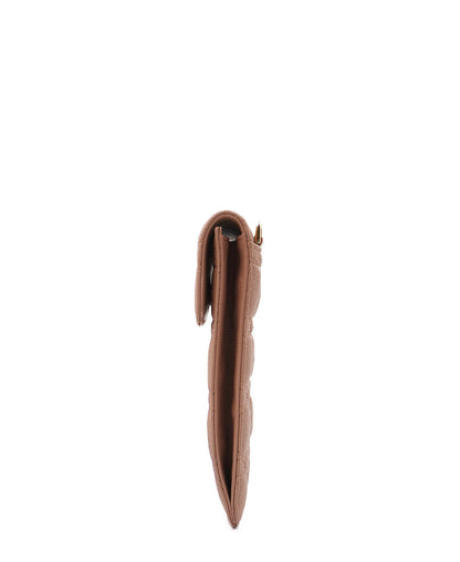 Caro Phone Holder with Chain Cannage Quilt Calfskin Pink