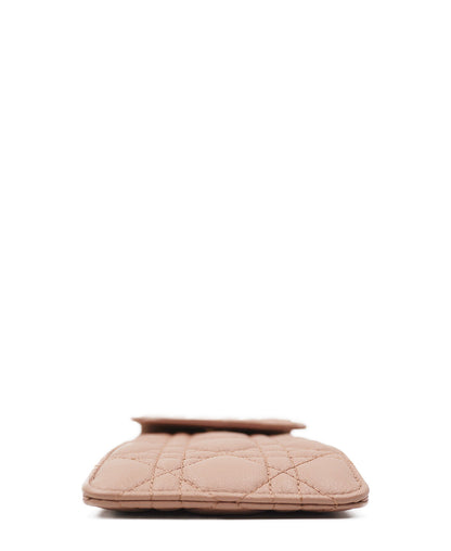 Caro Phone Holder with Chain Cannage Quilt Calfskin Pink
