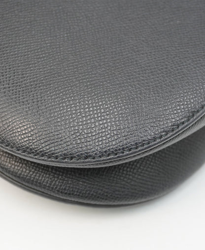Saddle Grained Leather Calfskin with Strap Black