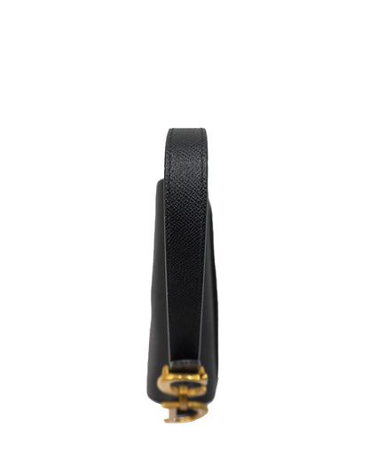 Saddle Grained Leather Calfskin with Strap Black