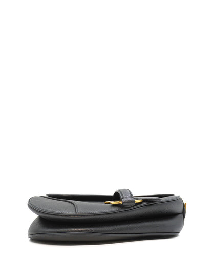 Saddle Grained Leather Calfskin with Strap Black