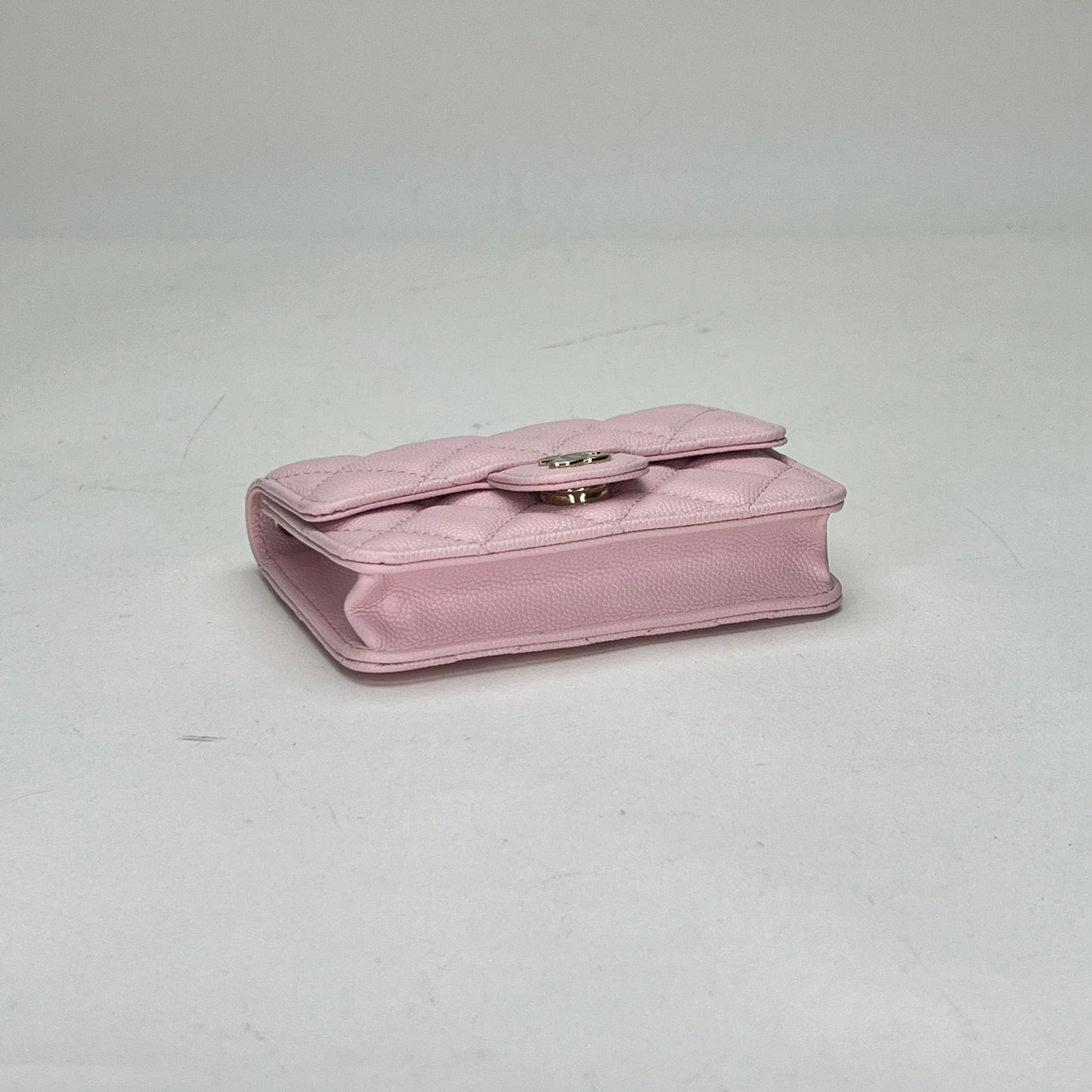 Classic Flap Chain Mini Pink Card Holder in Caviar Leather, Gold hardware