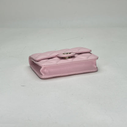 Classic Flap Chain Mini Pink Card Holder in Caviar Leather, Gold hardware