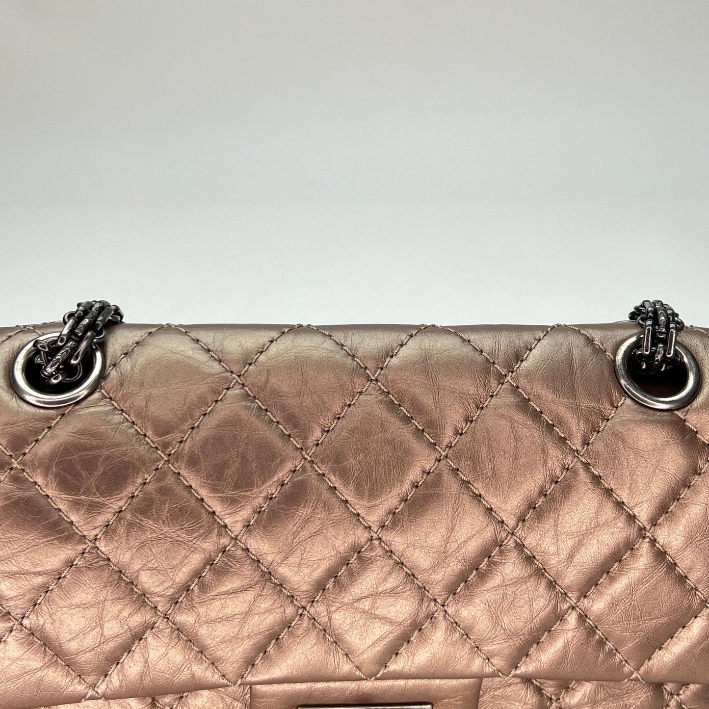 2.55 Reissue Chain Flap Small Gold Shoulder Bag in Calfskin, Ruthenium hardware