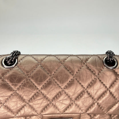 2.55 Reissue Chain Flap Small Gold Shoulder Bag in Calfskin, Ruthenium hardware