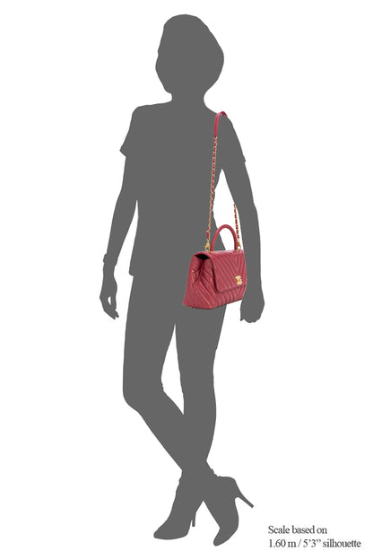 Coco Chevron Small Red Top Handle Bag in Calfskin, Gold hardware