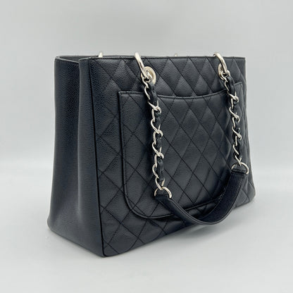 GST Grand Black Tote Bag in Caviar Leather, Silver hardware