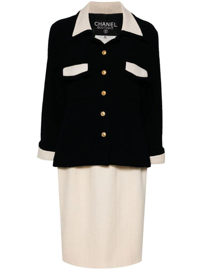 Single-Breasted Bouclé Skirt Suit Set