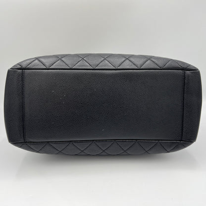 GST Black Tote Bag in Caviar Leather, Silver hardware