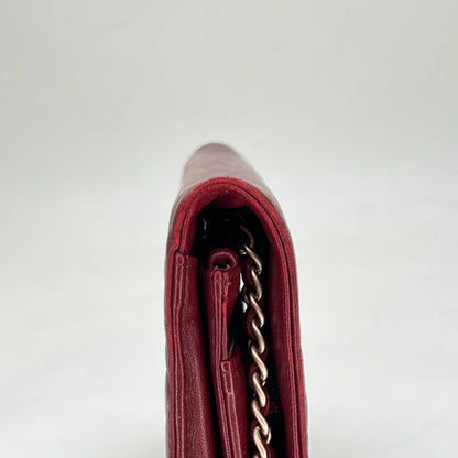 Camellia Red Wallet on Chain in Lambskin, Gold hardware