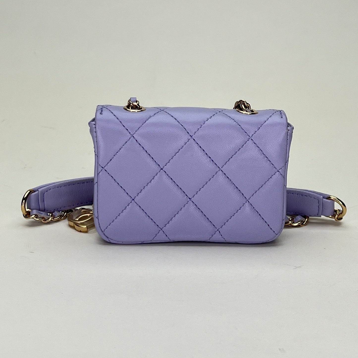 Classic Flap Chain Mini Purple Card Holder in Lambskin, Light Gold hardware