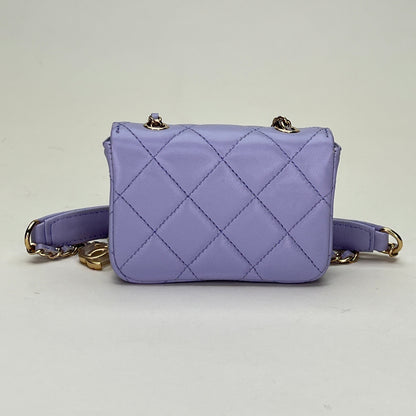 Classic Flap Chain Mini Purple Card Holder in Lambskin, Light Gold hardware