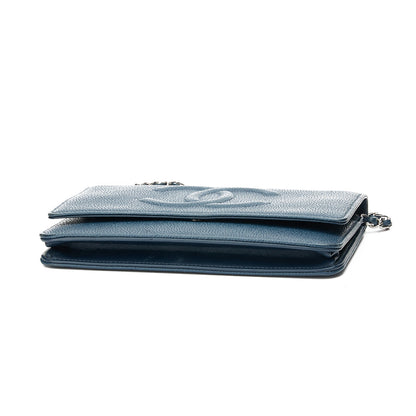 Timeless CC Blue Wallet on Chain in Caviar Leather, Silver hardware