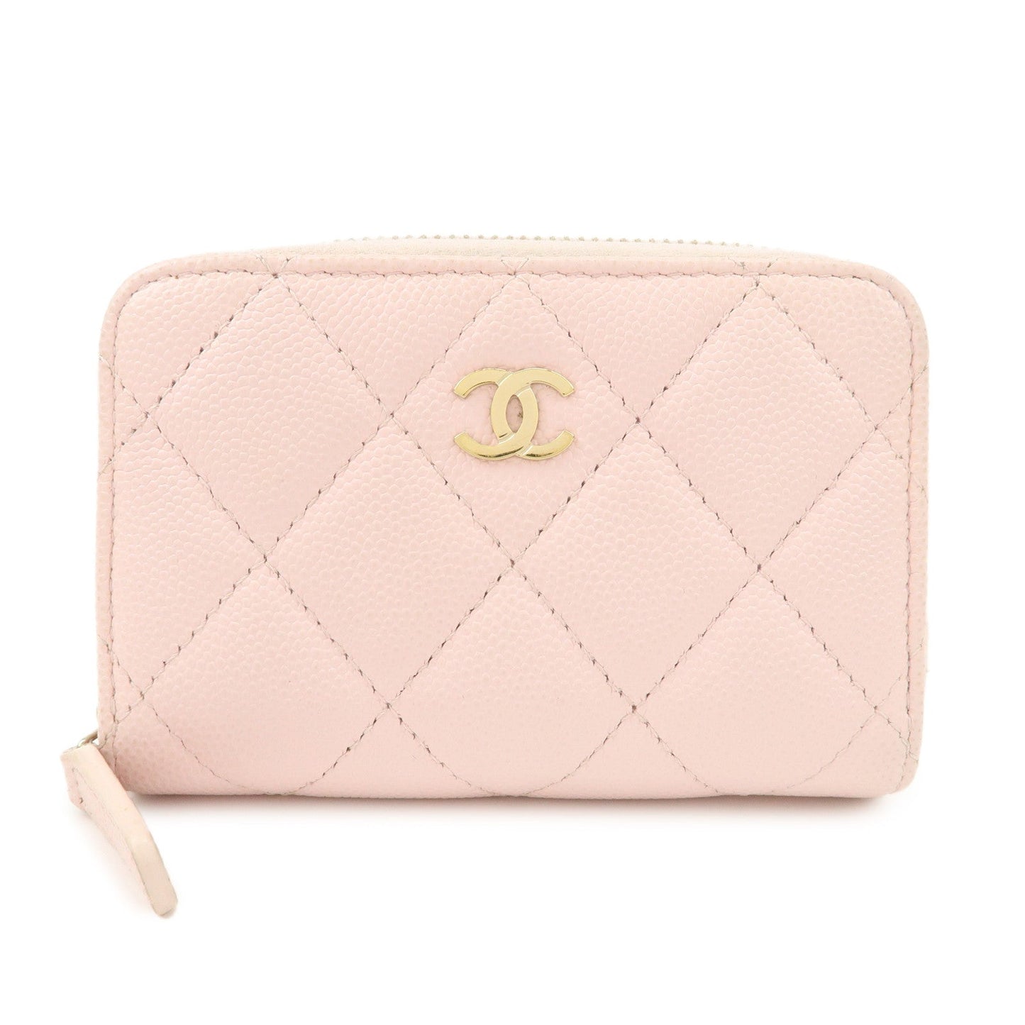 CHANEL Matelasse Caviarskin Classic Zip Around Coin Case Pink AP0216