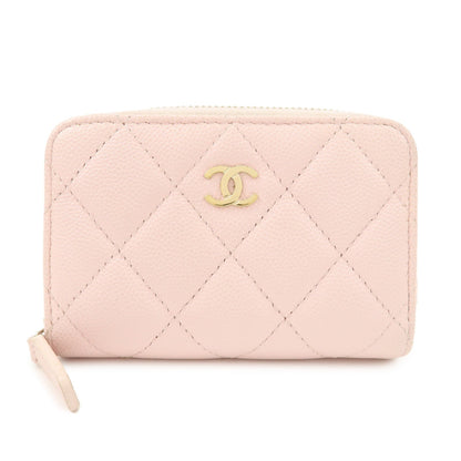 CHANEL Matelasse Caviarskin Classic Zip Around Coin Case Pink AP0216