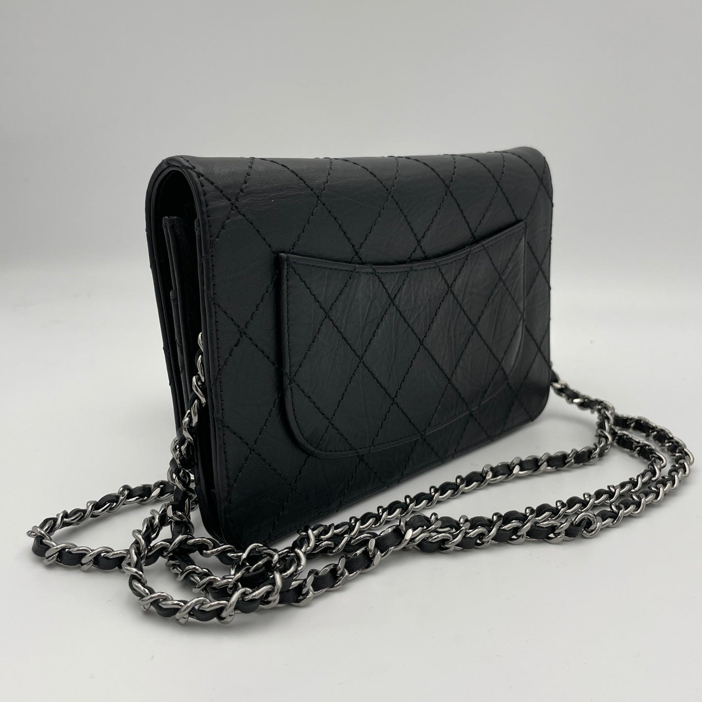 2.55 Black Wallet on Chain in Calfskin, Silver hardware