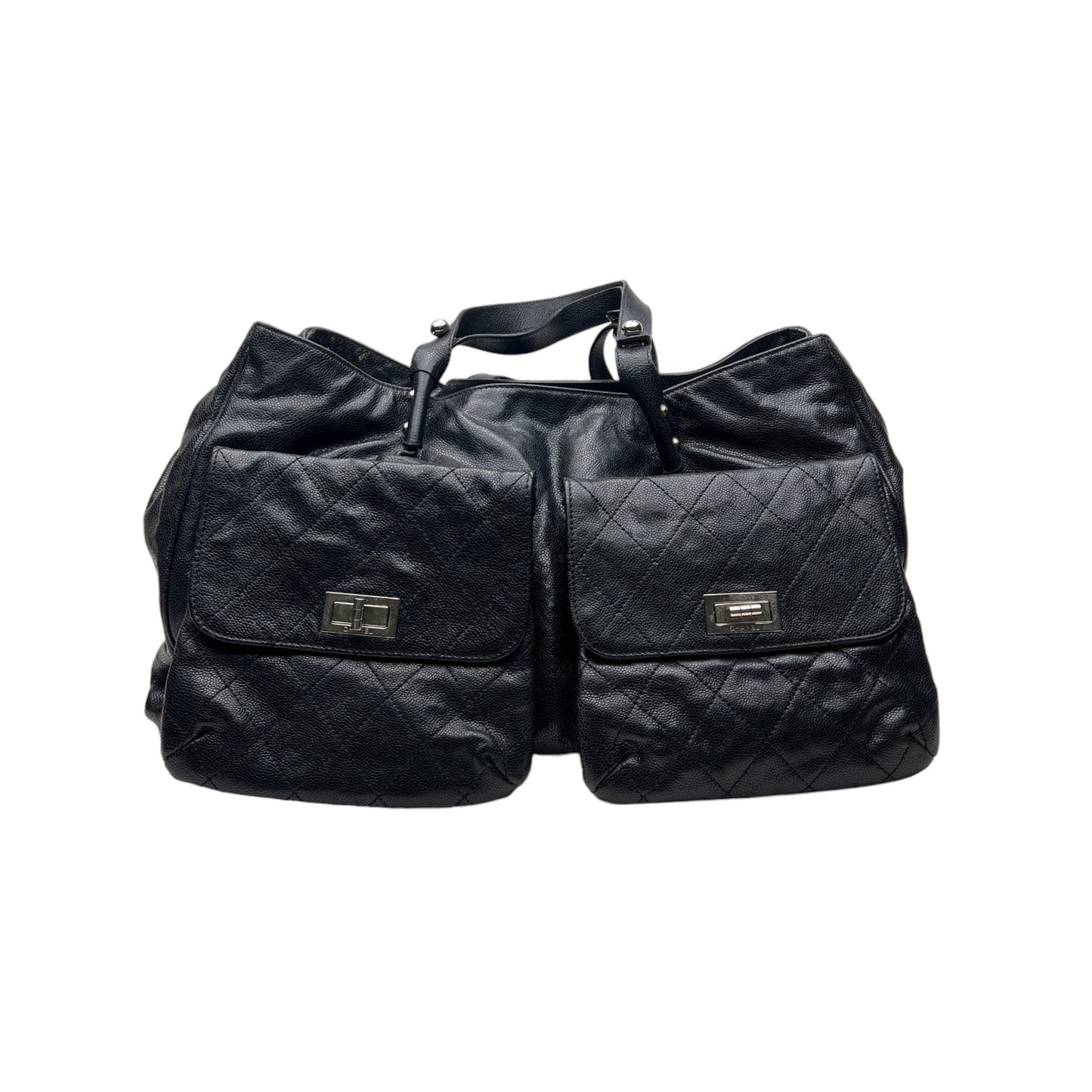 Pocket in the city Black Shoulder Bag in Caviar Leather, Ruthenium hardware