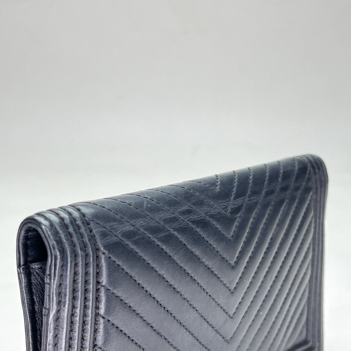 Boy Long Black Wallet in Calfskin, Silver hardware