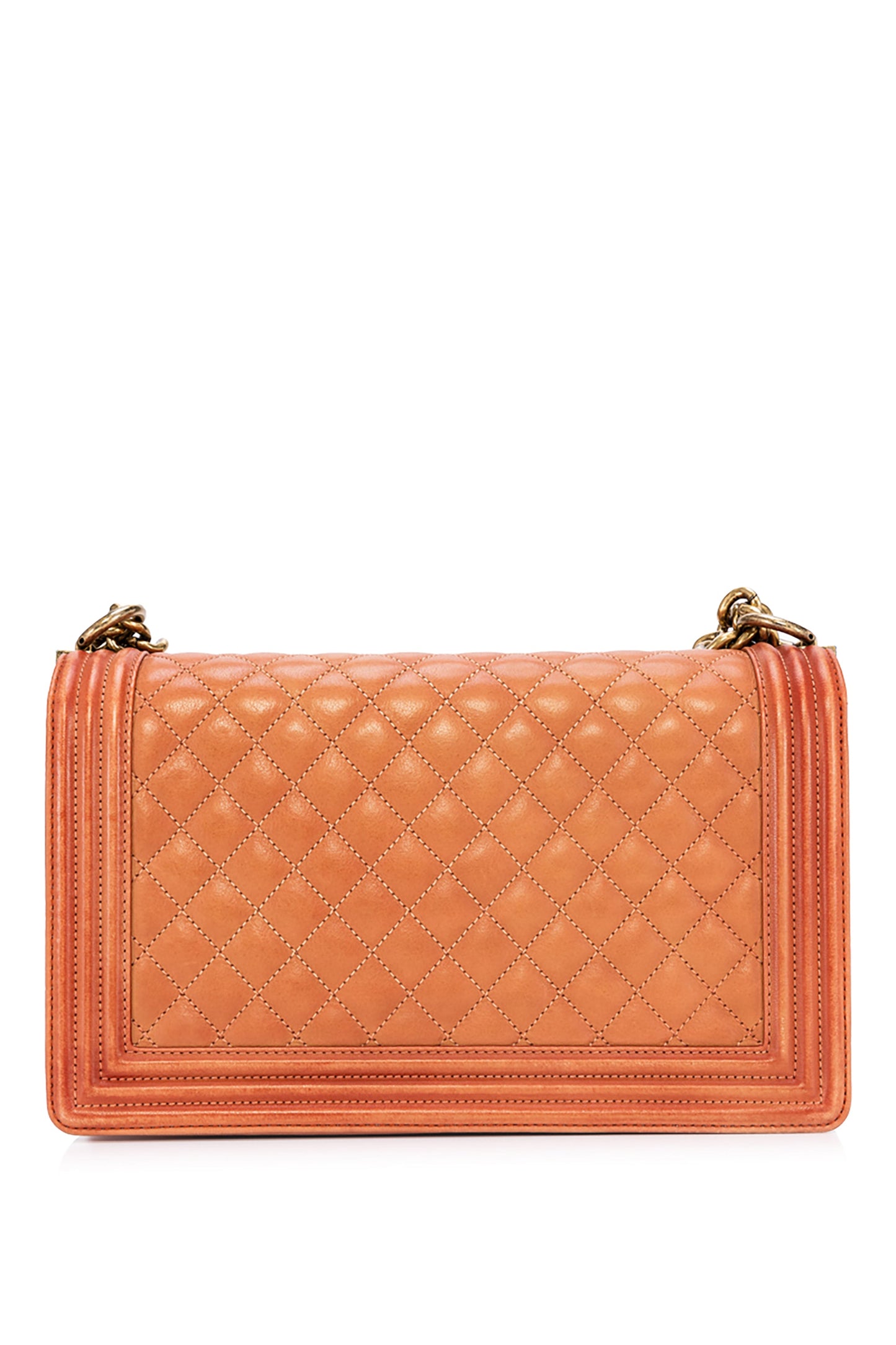 Boy Large Orange Shoulder Bag in Calfskin, Brushed Gold hardware
