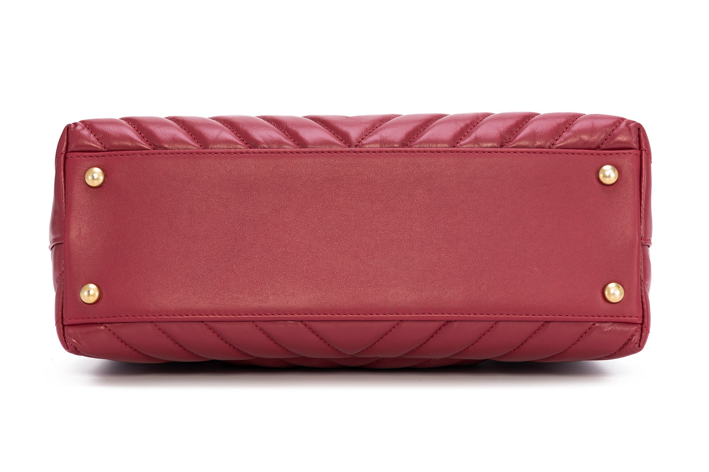 Coco Chevron Small Red Top Handle Bag in Calfskin, Gold hardware