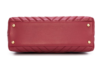 Coco Chevron Small Red Top Handle Bag in Calfskin, Gold hardware