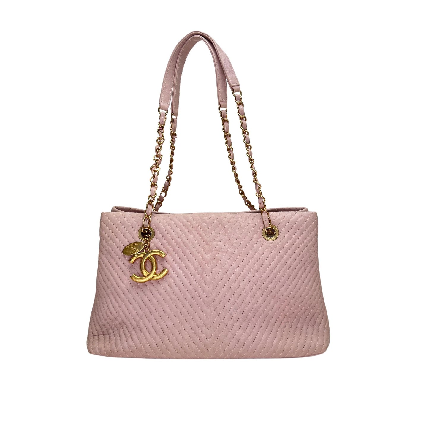 V Stitch Pink Shoulder Bag in Calfskin, Gold hardware