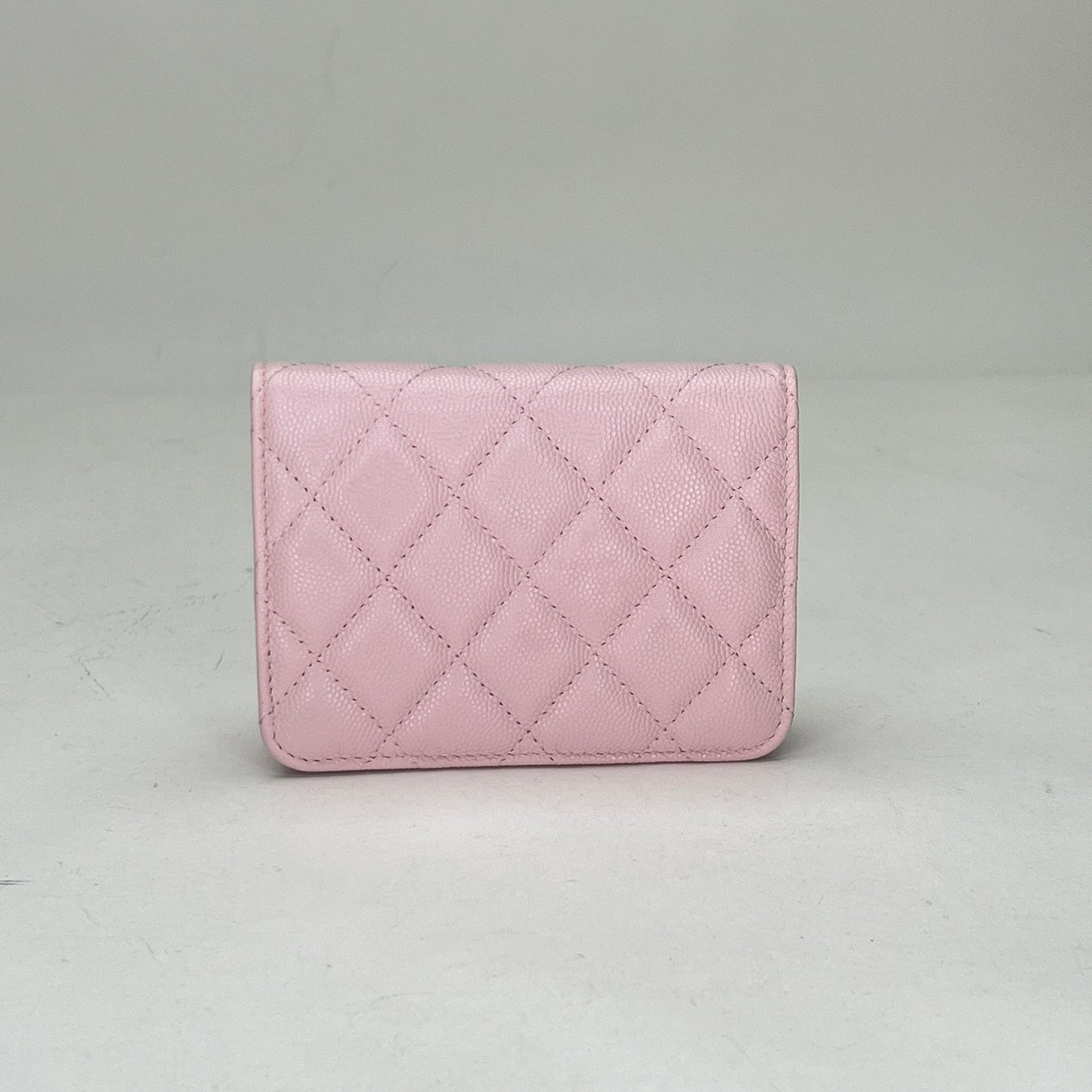 Classic Flap Chain Mini Pink Card Holder in Caviar Leather, Gold hardware