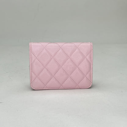 Classic Flap Chain Mini Pink Card Holder in Caviar Leather, Gold hardware