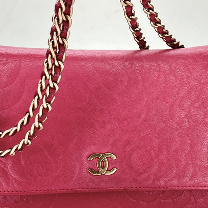 Camelia Pink Wallet on Chain in Lambskin, Gold hardware