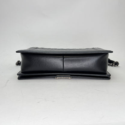 Boy Large Black Crossbody Bag in Lambskin, Ruthenium hardware