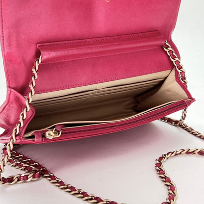 Camelia Pink Wallet on Chain in Lambskin, Gold hardware