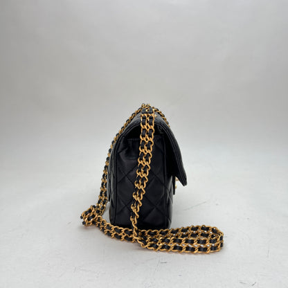 Double Chain CC Single Flap Shoulder Bag Black Crossbody Bag in Lambskin, Gold hardware